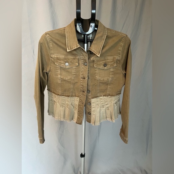 KanCan Tan Frayed Hem Jean Jacket